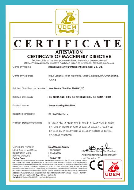 Cina Dongguan Synutar Intelligent Equipment Co., Ltd. Sertifikasi