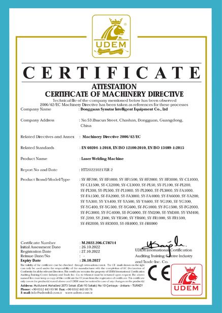 Cina Dongguan Synutar Intelligent Equipment Co., Ltd. Sertifikasi